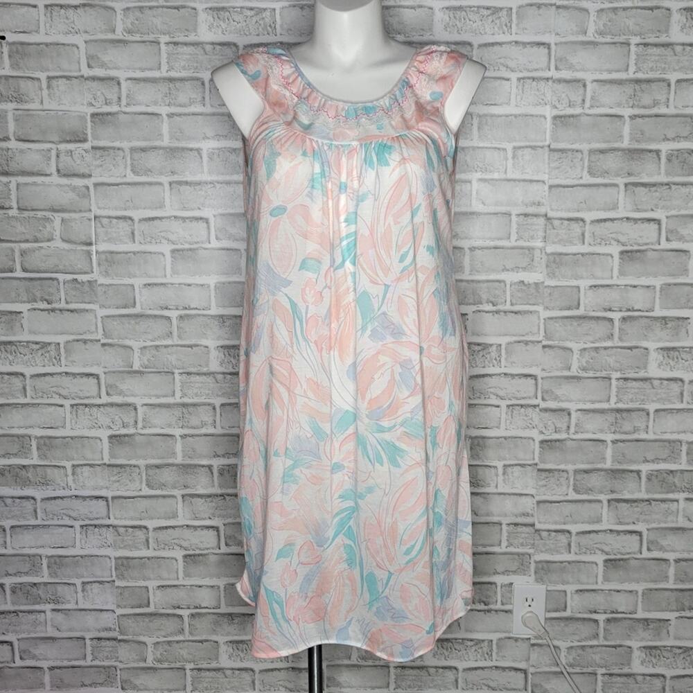 Vintage Pastel Floral Nightgown Dress, sz Large/XL
